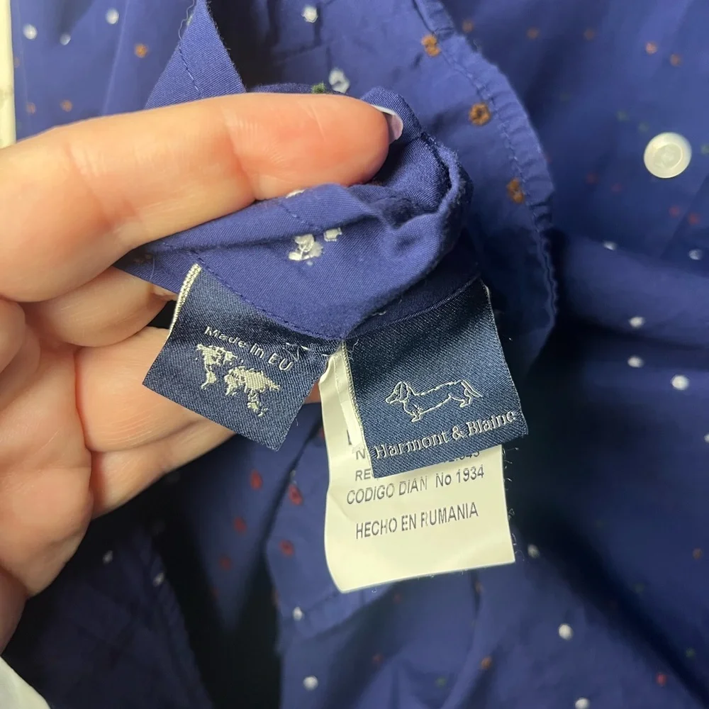 Harmont & Blaine 100% Navy Blue Patterned Shirt (Inv. #001) - Picture 9 of 14